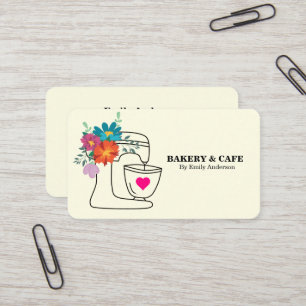 Tarjeta De Visita Simple Mixer Floral Torta Panadería 