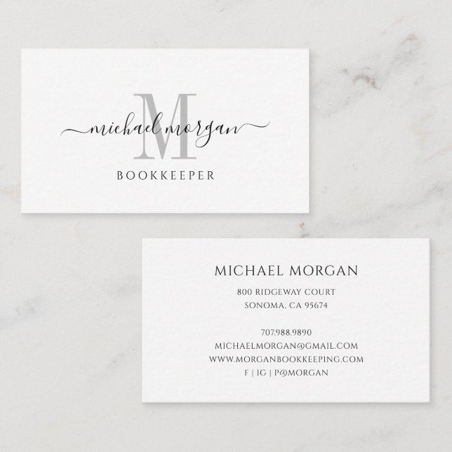 Tarjeta De Visita Simple Modern Bookkeeper Script Business  (Anverso / Reverso)