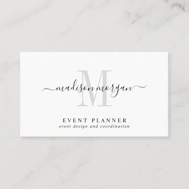 Tarjeta De Visita Simple Modern Event Planner Script Monogram (Anverso)