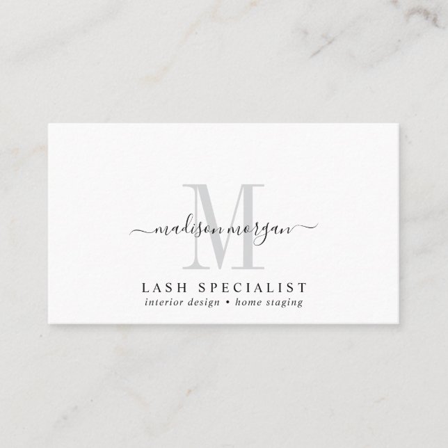 Tarjeta De Visita Simple Modern Lash Specialist Script Monogram (Anverso)