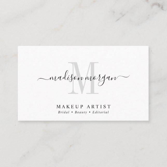 Tarjeta De Visita Simple Modern Makeup Artist Script Monogram (Anverso)