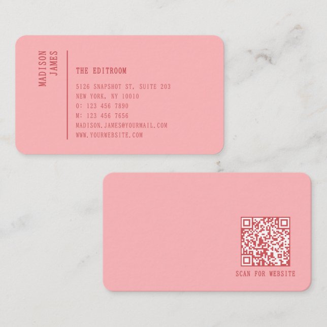 Tarjeta De Visita Simple Modern Minimal Pink QR Code (Anverso / Reverso)