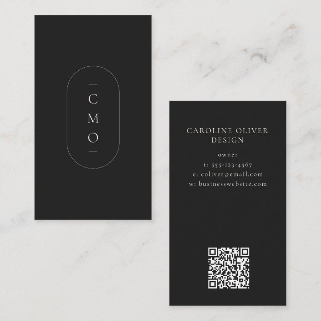 Tarjeta De Visita Simple Modern Minimalist Black Monogram Small (Anverso / Reverso)