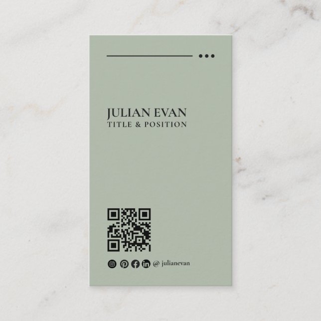 Tarjeta De Visita Simple Modern QR Code Sage Green Minimalist (Anverso)