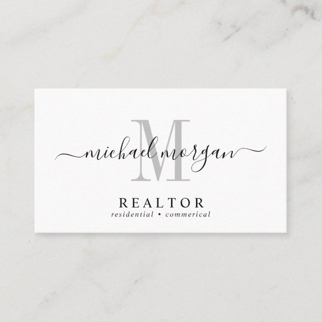 Tarjeta De Visita Simple Modern Realtor Script Monogram (Anverso)