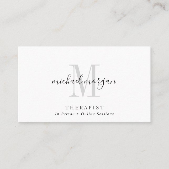 Tarjeta De Visita Simple Modern Therapist Script Monogram (Anverso)