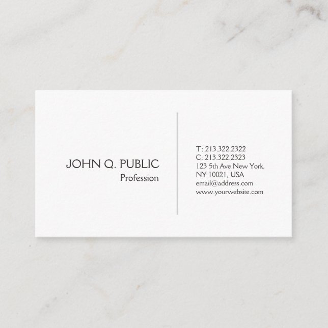 Tarjeta De Visita Simple moderno blanco elegante profesional (Anverso)