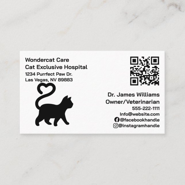 Tarjeta De Visita Simple , Moderno , Código QR Hospital Veterinario (Anverso)