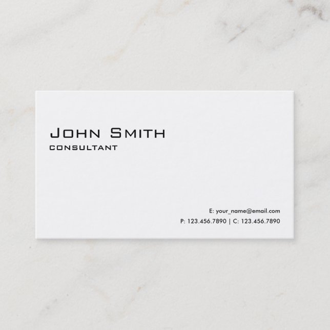 Tarjeta De Visita Simple moderno elegante blanco llano profesional (Anverso)