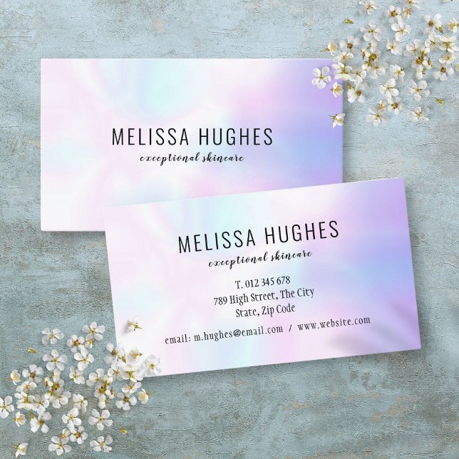 Tarjeta De Visita Simple Moderno Gradiente de Arcoíris Holográfico (Simple Modern Holographic Rainbow Gradient Business Card)