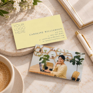 Tarjeta De Visita Simple Moderno Mínimo Logotipo Amarillo Mantequill