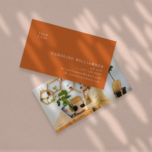 Tarjeta De Visita Simple Moderno Mínimo Logotipo de Foto Naranja Que