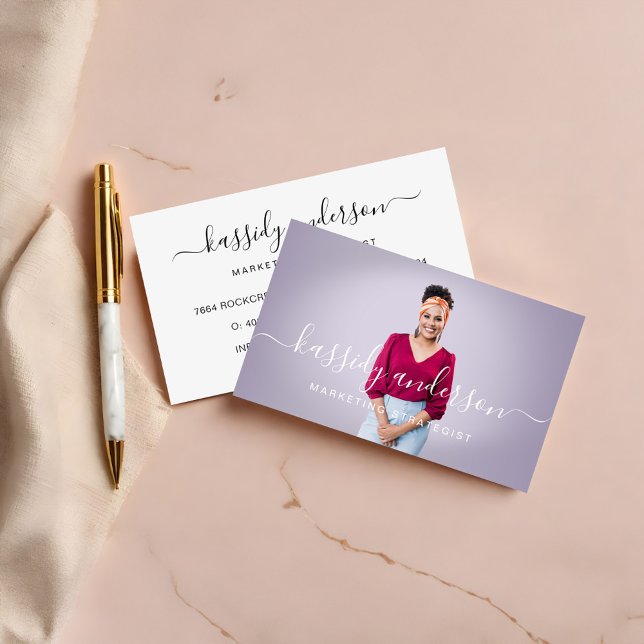Tarjeta De Visita Simple Moderno Profesional Foto Escritura Elegante (Elegant Script Calligraphy Logo Business Photo Business Card)