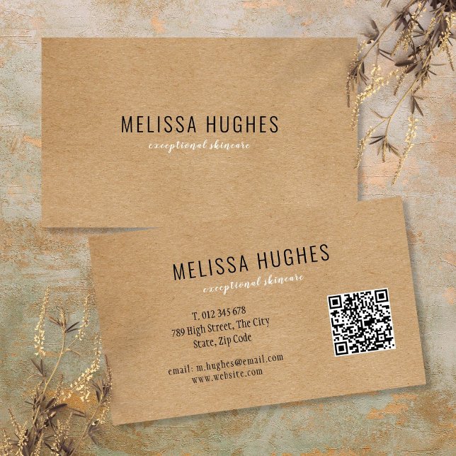 Tarjeta De Visita Simple Moderno Rústico Kraft Código QR (Simple Modern Rustic Kraft QR Code Business Card)