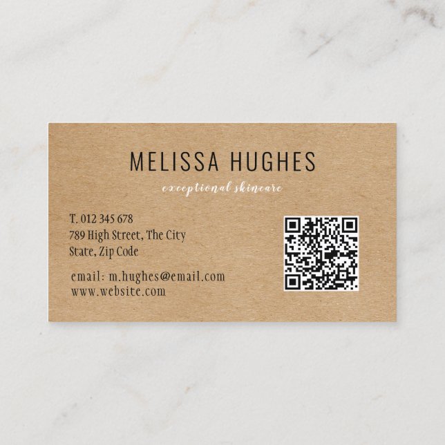 Tarjeta De Visita Simple Moderno Rústico Kraft Código QR (Reverso)