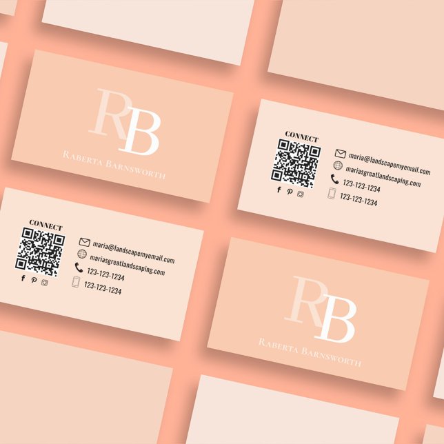 Tarjeta De Visita Simple Monogram Peach QR Code | Connect with Me (Simple monogram business card with solid colored peach theme.)