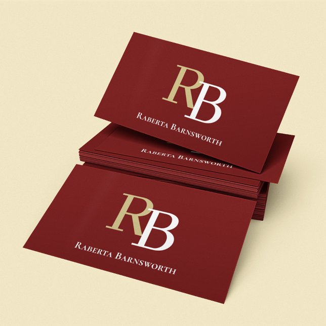 Tarjeta De Visita Simple Monogram QR Code Burgundy | Connect with Me (Burgundy and tan business card template.)