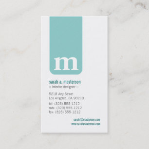 Tarjeta De Visita Simple Monograma Designer Business Card (menta)