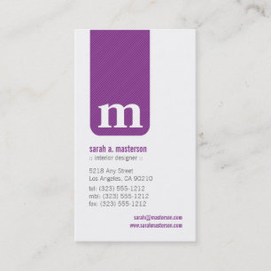Tarjeta De Visita Simple Monograma Designer Business Card (púrpura)