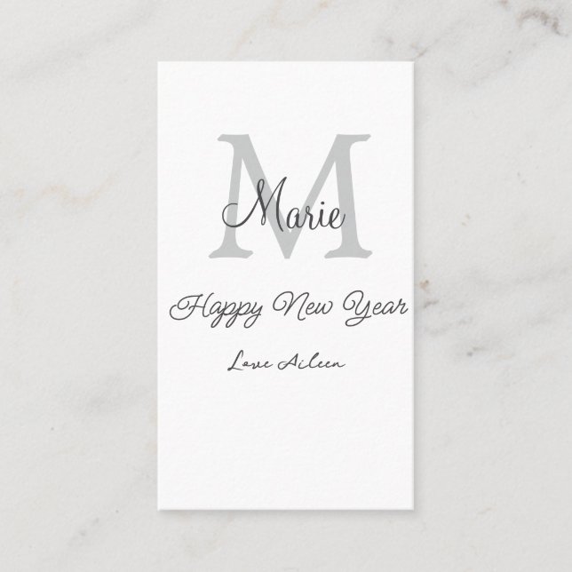 Tarjeta De Visita simple monograma minimalista de año nuevo gris nom (Anverso)