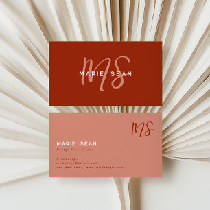Tarjeta De Visita Simple Monograma Minimalista Escarlata Roja
