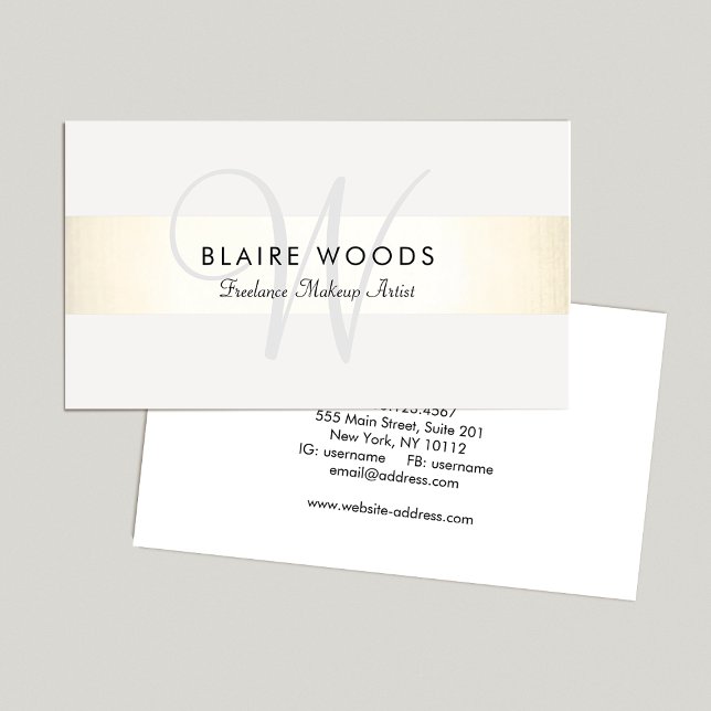 Tarjeta De Visita Simple Monograma moderno dorado rayado blanca (Subido por el creador)