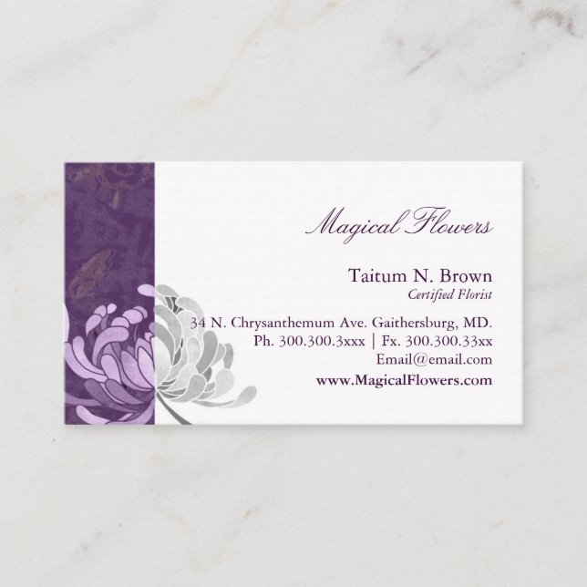Tarjeta De Visita Simple Monotone Flower Personal (Anverso)