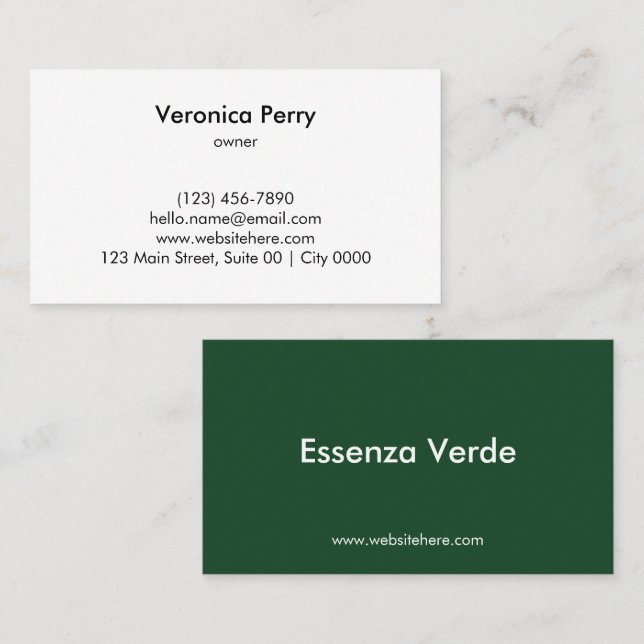 Tarjeta De Visita Simple Natural Profesional Botánico Verde Profundo (Anverso / Reverso)