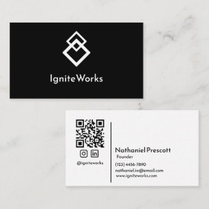 Tarjeta De Visita Simple negrita Moderna Sleek look Black White QR C