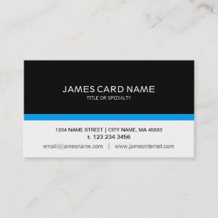 Tarjeta De Visita Simple Negro / Blanco con una Línea Azul