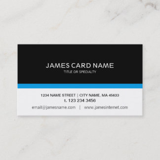 Tarjeta De Visita Simple Negro / Blanco con una Línea Azul
