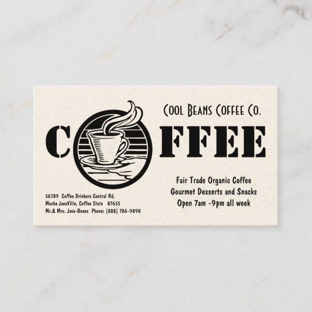 Tarjeta De Visita Simple negro y blanco del café de la cafetería (Anverso)