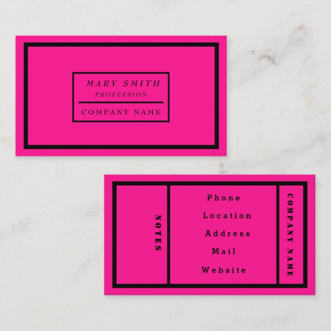 Tarjeta De Visita Simple Neon Moderno Fluorescente Rosa (Anverso / Reverso)