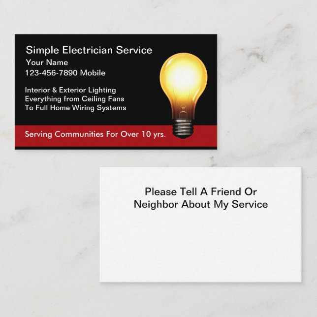 Tarjeta De Visita Simple New Electrician Service Business Cards (Anverso / Reverso)