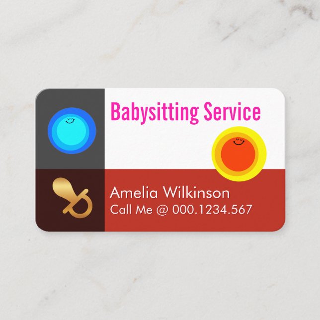 Tarjeta De Visita Simple Night and Day Babysitting Service (Anverso)