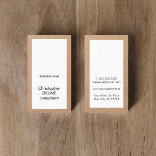 Tarjeta De Visita Simple Papel Kraft Elegante Blanco Consultor