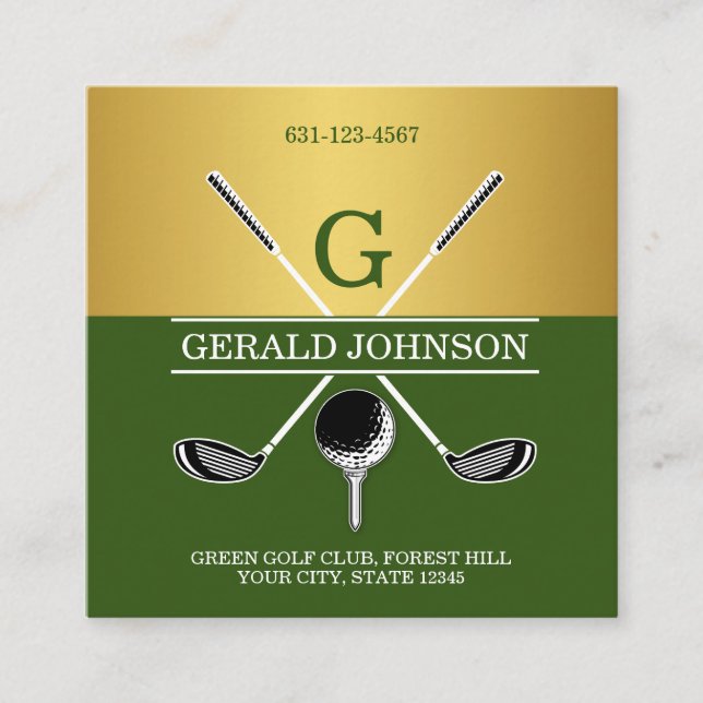 Tarjeta de visita simple para el monograma de golf (Anverso)