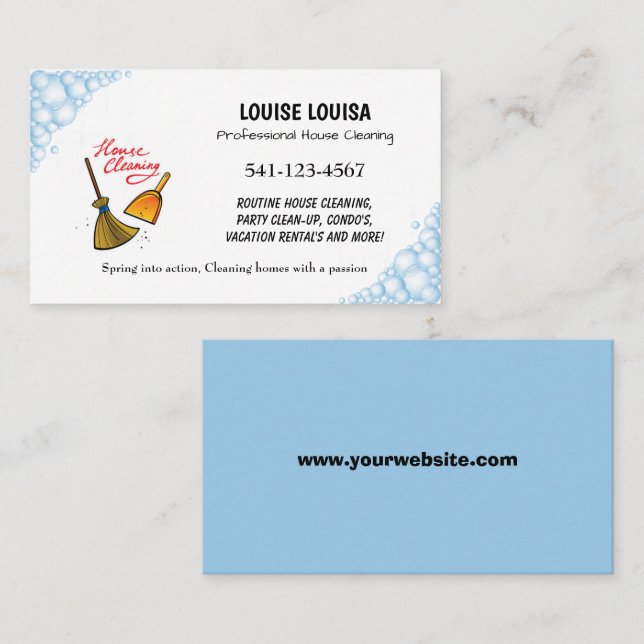 Tarjeta de visita simple para limpieza de casas pr (Anverso / Reverso)