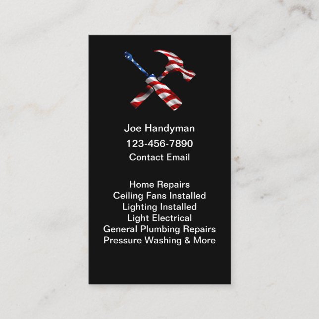 Tarjeta De Visita Simple Patriotic American Handyman Business Cards (Anverso)