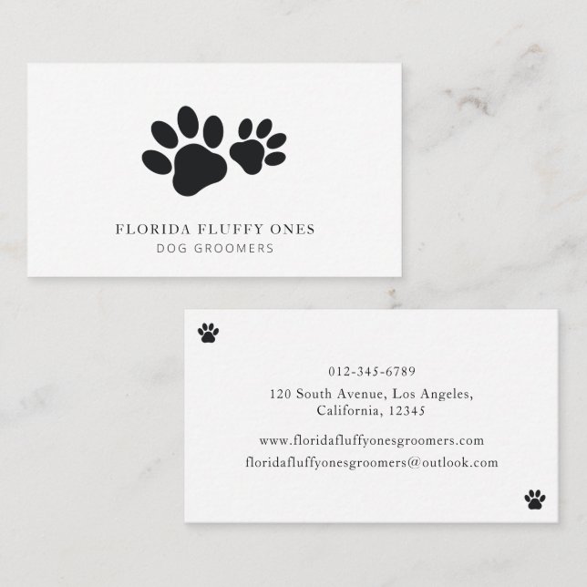 Tarjeta De Visita Simple Paw Print Dog Groomer Business Card (Anverso / Reverso)
