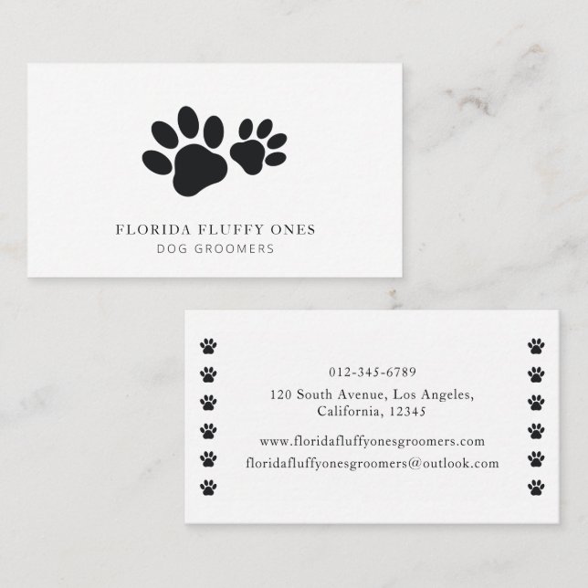 Tarjeta De Visita Simple Paw Print Dog Groomer Business Card (Anverso / Reverso)