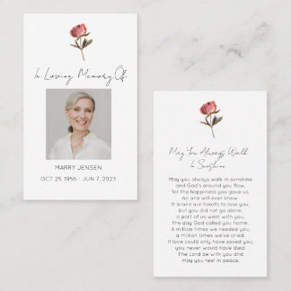 Tarjeta De Visita Simple Peony Photo Funeral Prayer Card