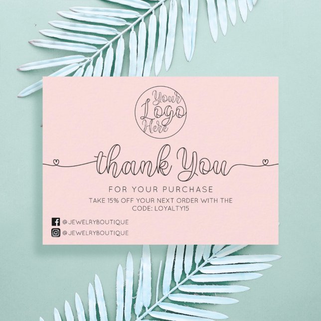 Tarjeta De Visita Simple Pink Handwritten Hearts Customer Thank You (Subido por el creador)