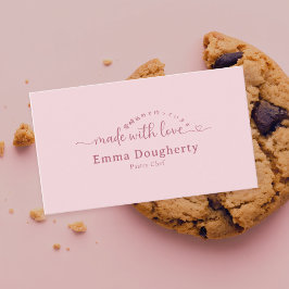 Tarjeta De Visita Simple Pink Made with Love Typography Bakery