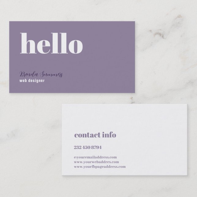 Tarjeta De Visita Simple Pluma moderna de fondo morado y blanco (Anverso / Reverso)
