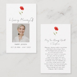 Tarjeta De Visita Simple Poppy Photo Funeral Prayer Card