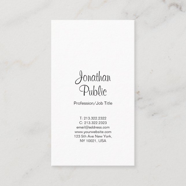 Tarjeta De Visita Simple Profesional Blanco Elegante Moderno Vertica (Anverso)