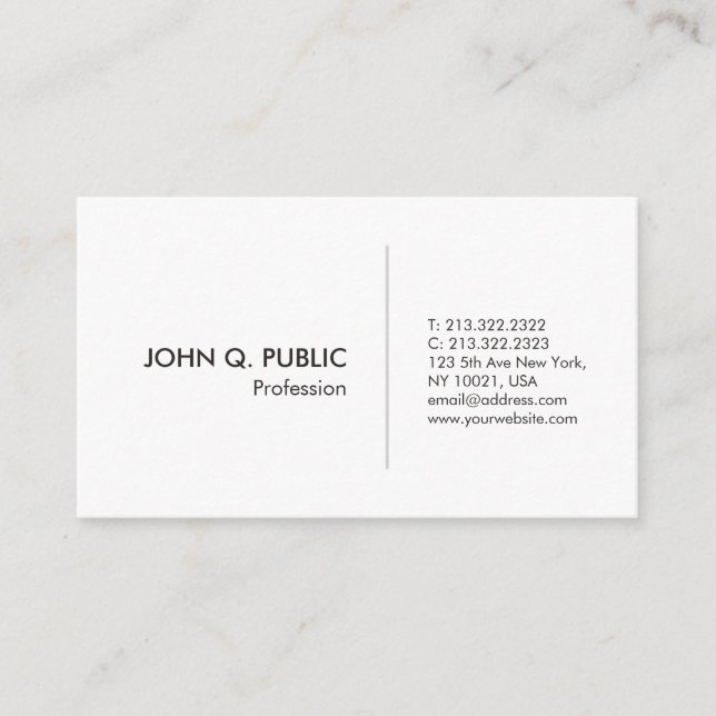Tarjeta De Visita Simple profesional moderno blanco elegante (Anverso)