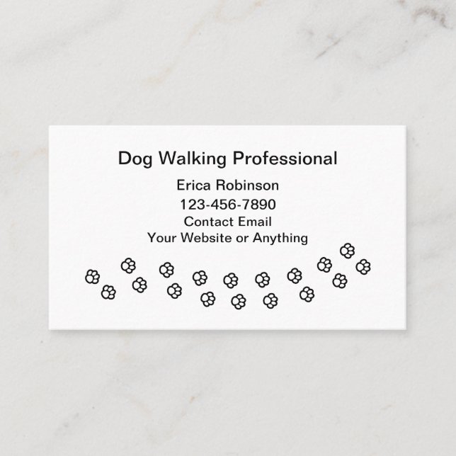 Tarjeta De Visita Simple Professional Dog Walking Business Cards (Anverso)