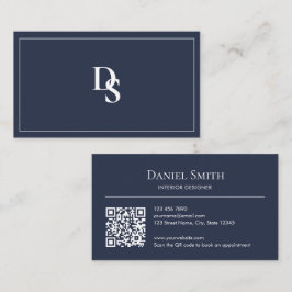 Tarjeta De Visita Simple Professional Dusty Blue Initials QR Code